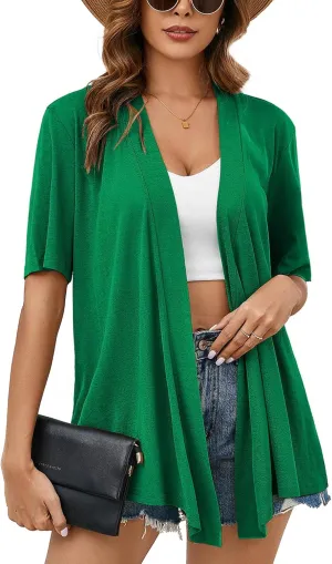 Heymoments Women's Lightweight Open Front Knit Cardigans Short Sleeve Casual Soft Drape Summer Cardigan S-2XL
