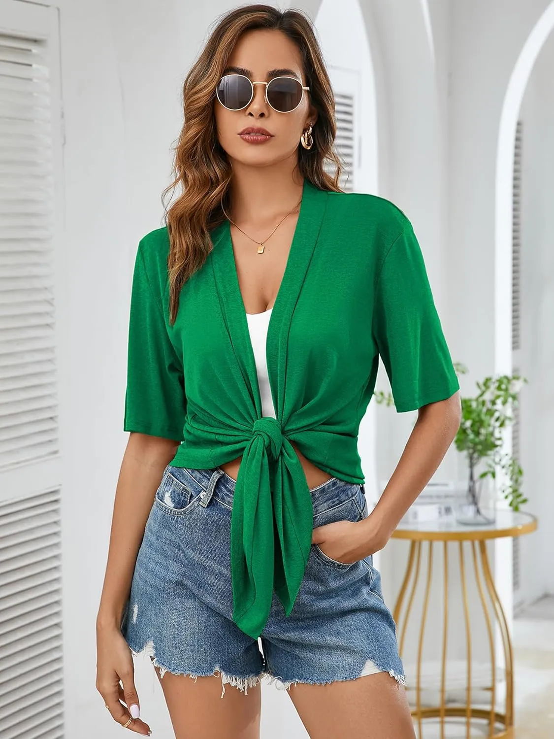 Heymoments Women's Lightweight Open Front Knit Cardigans Short Sleeve Casual Soft Drape Summer Cardigan S-2XL