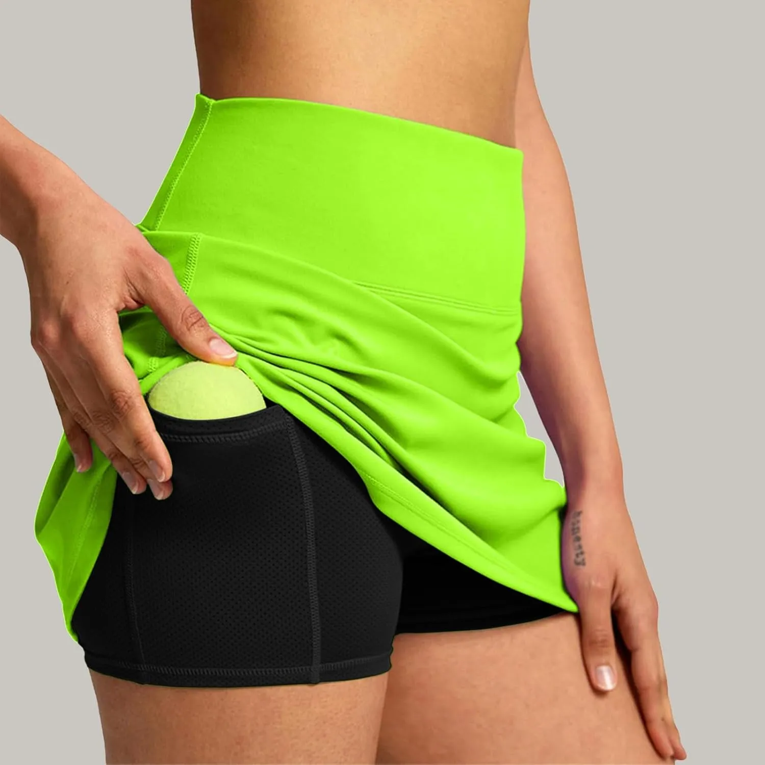 Hiking Shorts Women Workout Double Layered Pleats Running Athletic Yoga Shorts with Pockets High Waisted Lounge Skorts