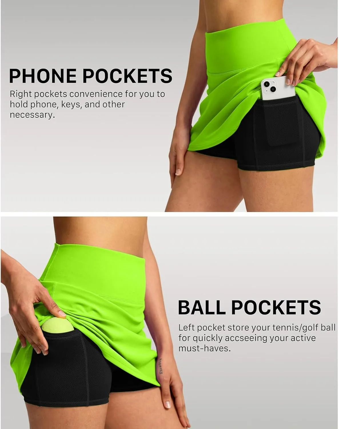 Hiking Shorts Women Workout Double Layered Pleats Running Athletic Yoga Shorts with Pockets High Waisted Lounge Skorts