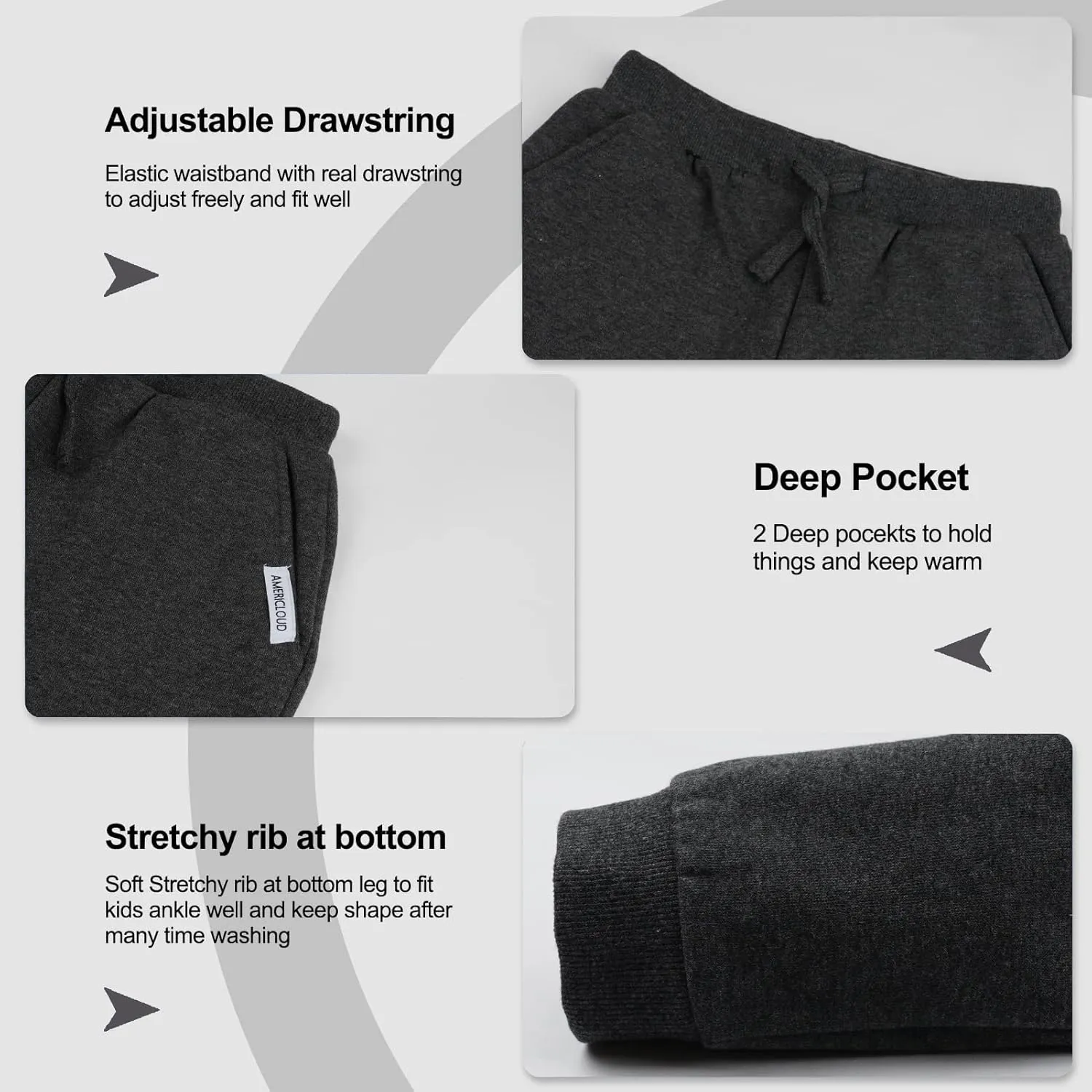 Kids Soft Brushed Fleece Jogger Sweatpants Adjustable Drawstring Casual Pants for Boys and Girls 3-12 Years