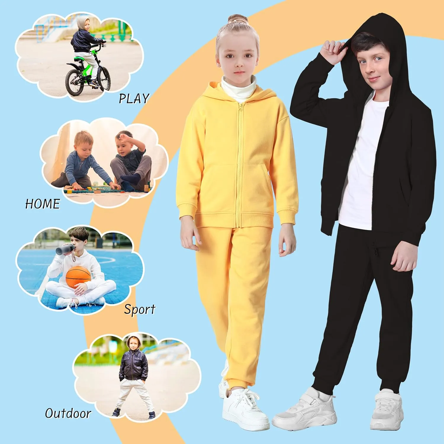 Kids Soft Brushed Fleece Jogger Sweatpants Adjustable Drawstring Casual Pants for Boys and Girls 3-12 Years