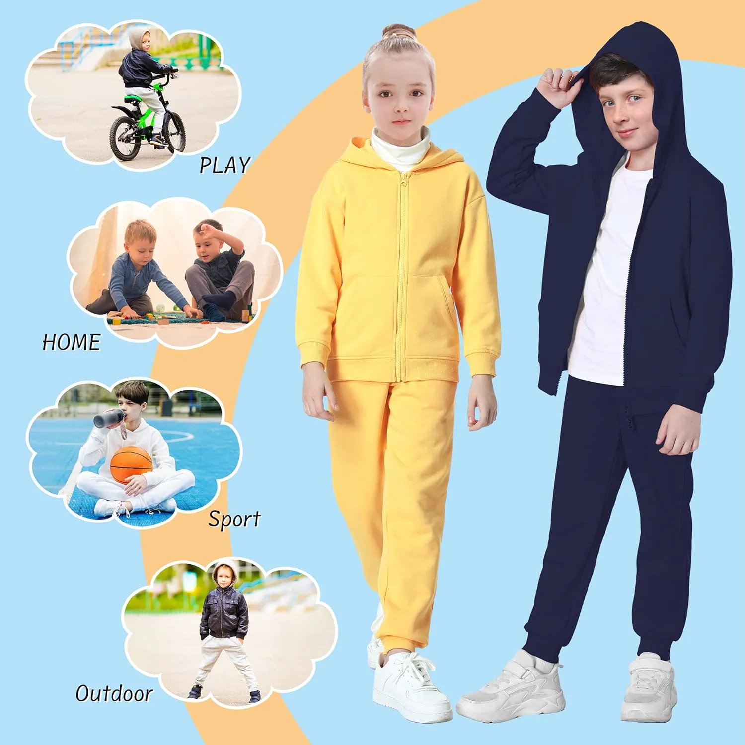 Kids Soft Brushed Fleece Jogger Sweatpants Adjustable Drawstring Casual Pants for Boys and Girls 3-12 Years