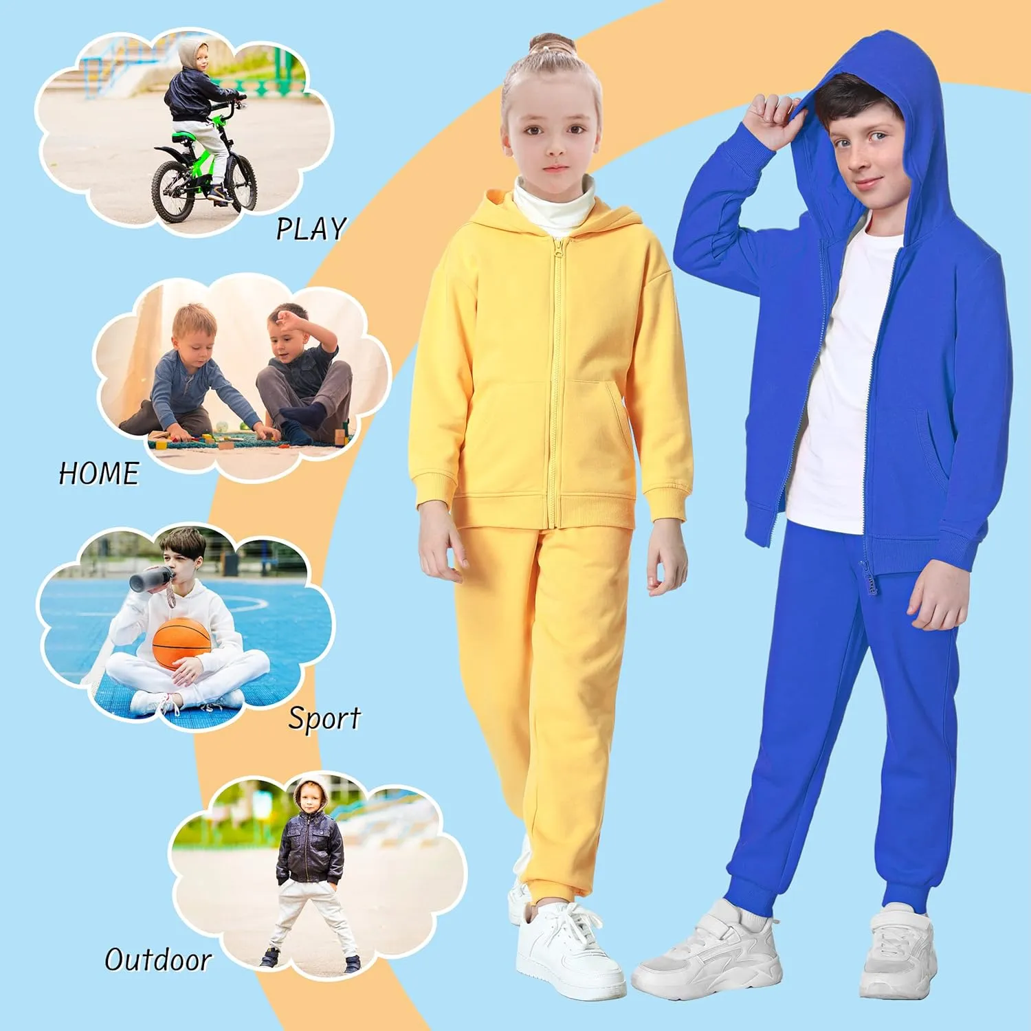 Kids Soft Brushed Fleece Jogger Sweatpants Adjustable Drawstring Casual Pants for Boys and Girls 3-12 Years