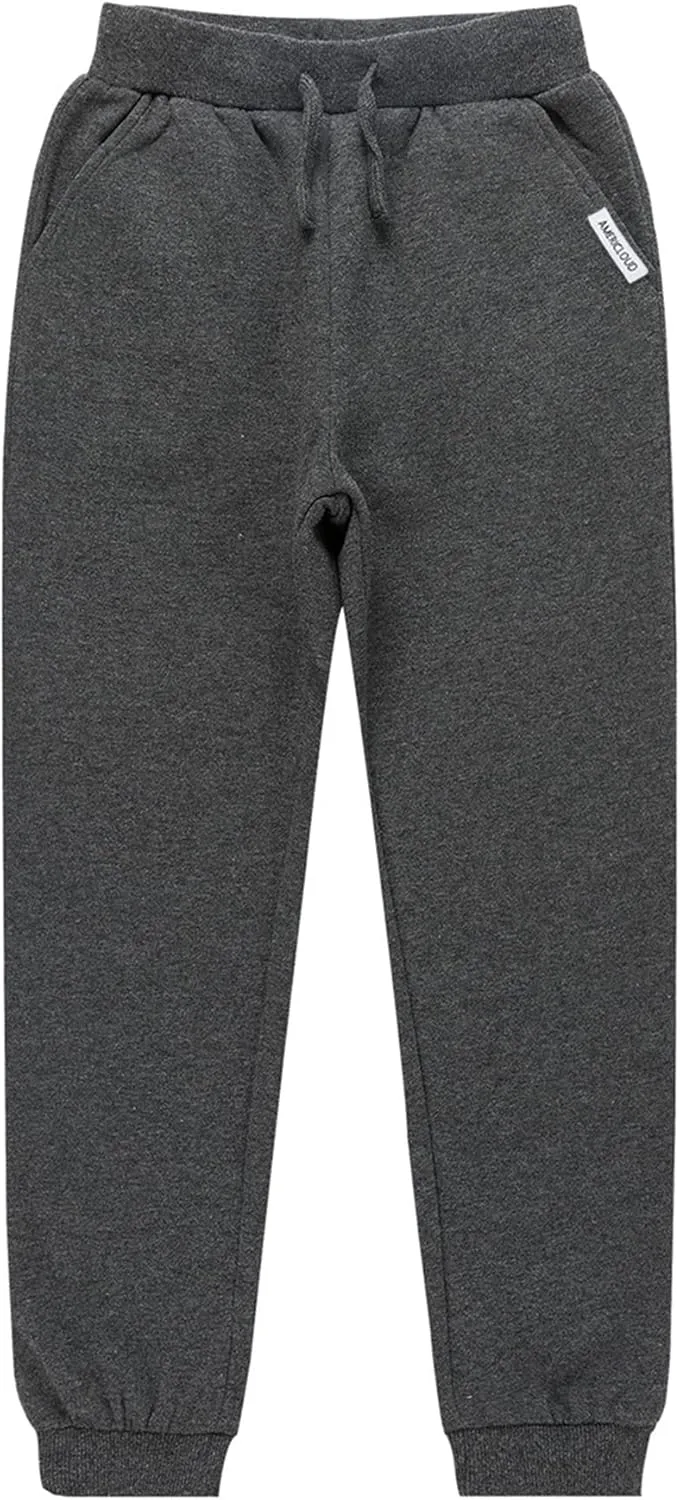 Kids Soft Brushed Fleece Jogger Sweatpants Adjustable Drawstring Casual Pants for Boys and Girls 3-12 Years