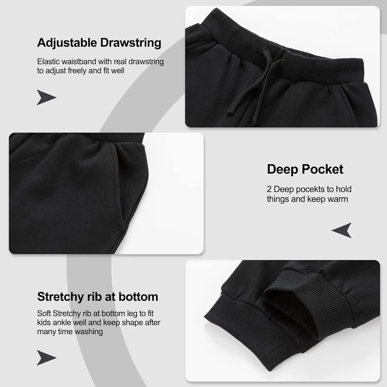 Kids Soft Brushed Fleece Jogger Sweatpants Adjustable Drawstring Casual Pants for Boys and Girls 3-12 Years