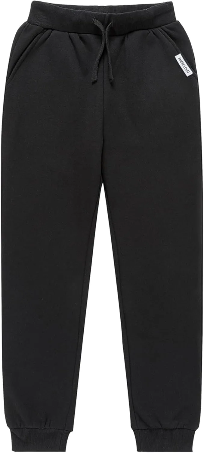 Kids Soft Brushed Fleece Jogger Sweatpants Adjustable Drawstring Casual Pants for Boys and Girls 3-12 Years