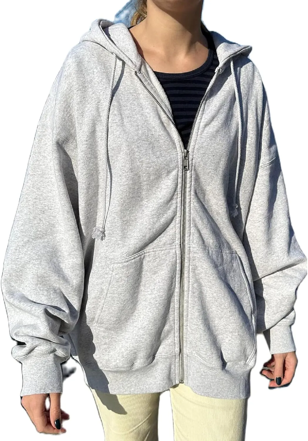 KMBANGI Women Y2k Oversized Zipper Hoodie with Pockets Loose Zip Up Sweatshirts Hooded Jacket Harajuku Trendy Streetwear