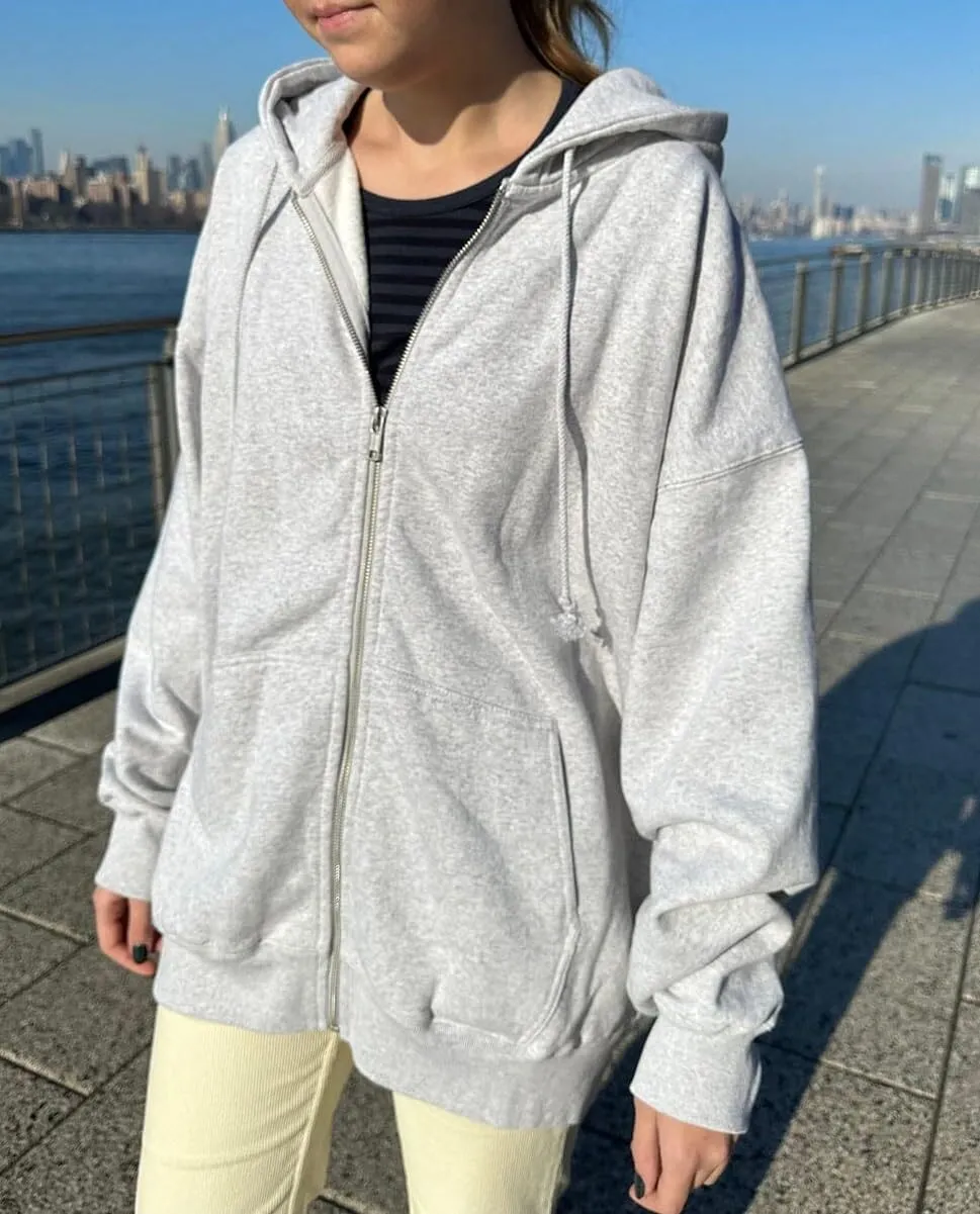 KMBANGI Women Y2k Oversized Zipper Hoodie with Pockets Loose Zip Up Sweatshirts Hooded Jacket Harajuku Trendy Streetwear