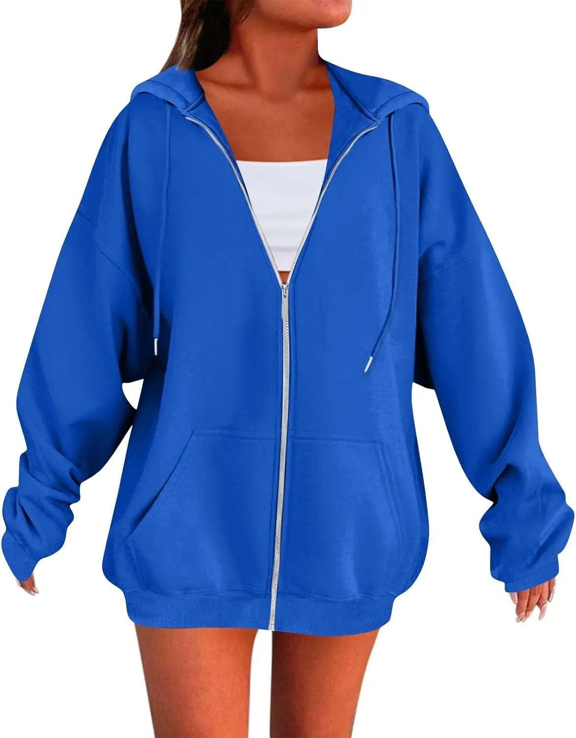 lcyhony Womens Fleece Zip Up Hoodie Trendy Oversized Long Sleeve Sweatshirt Lightweight Casual Workout Jackets with Pockets