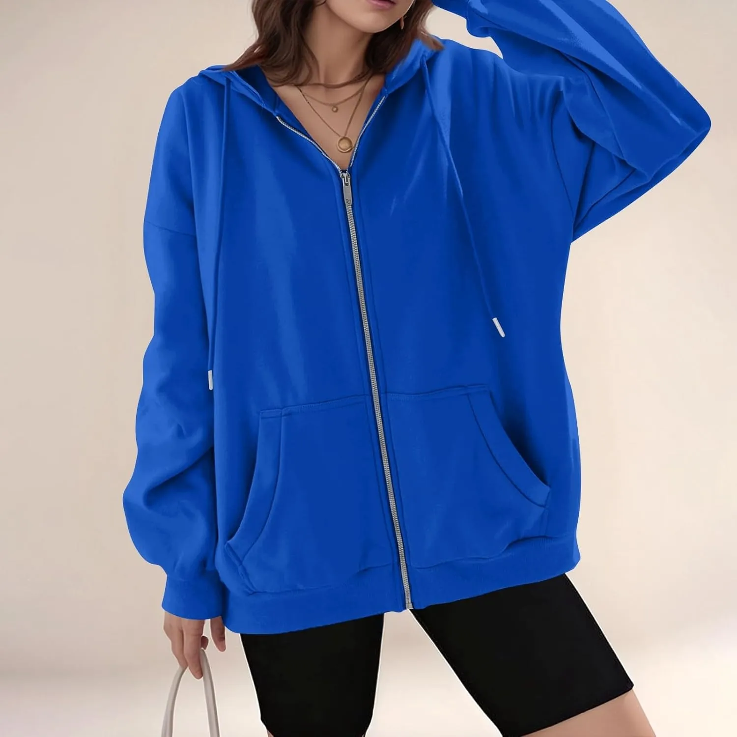 lcyhony Womens Fleece Zip Up Hoodie Trendy Oversized Long Sleeve Sweatshirt Lightweight Casual Workout Jackets with Pockets
