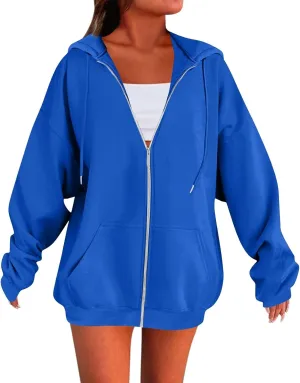lcyhony Womens Fleece Zip Up Hoodie Trendy Oversized Long Sleeve Sweatshirt Lightweight Casual Workout Jackets with Pockets