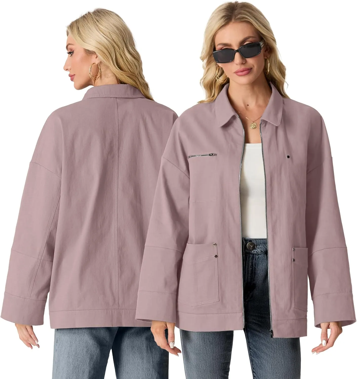 Lepunuo Women's Oversized Casual Jackets Zip Up Long Sleeve Military Utility Anorak Coat Fall Fashion 2024 Trendy Outwear