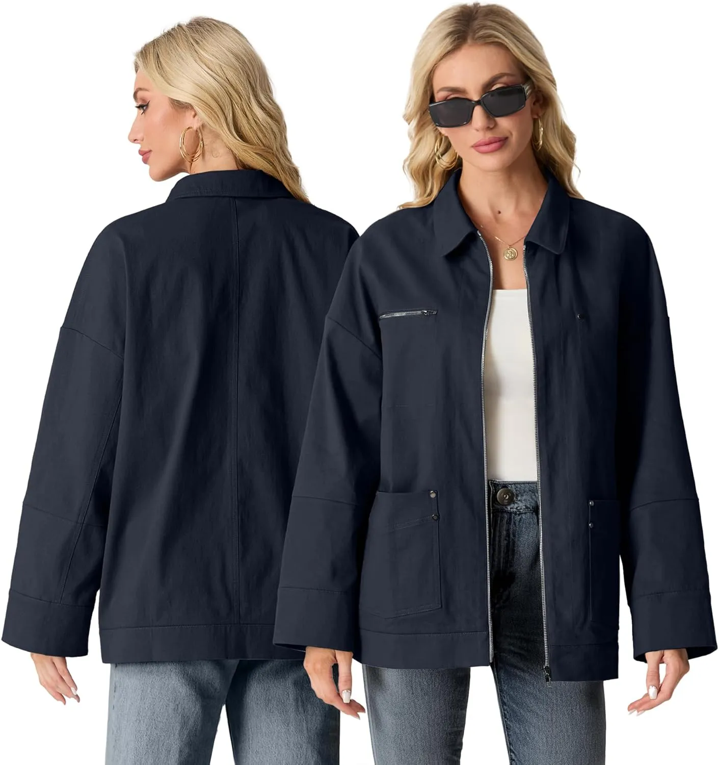 Lepunuo Women's Oversized Casual Jackets Zip Up Long Sleeve Military Utility Anorak Coat Fall Fashion 2024 Trendy Outwear