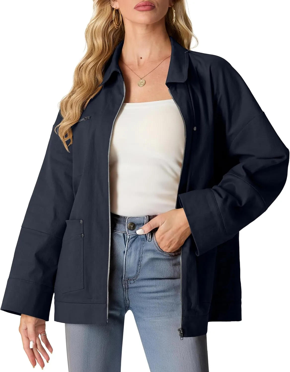 Lepunuo Women's Oversized Casual Jackets Zip Up Long Sleeve Military Utility Anorak Coat Fall Fashion 2024 Trendy Outwear