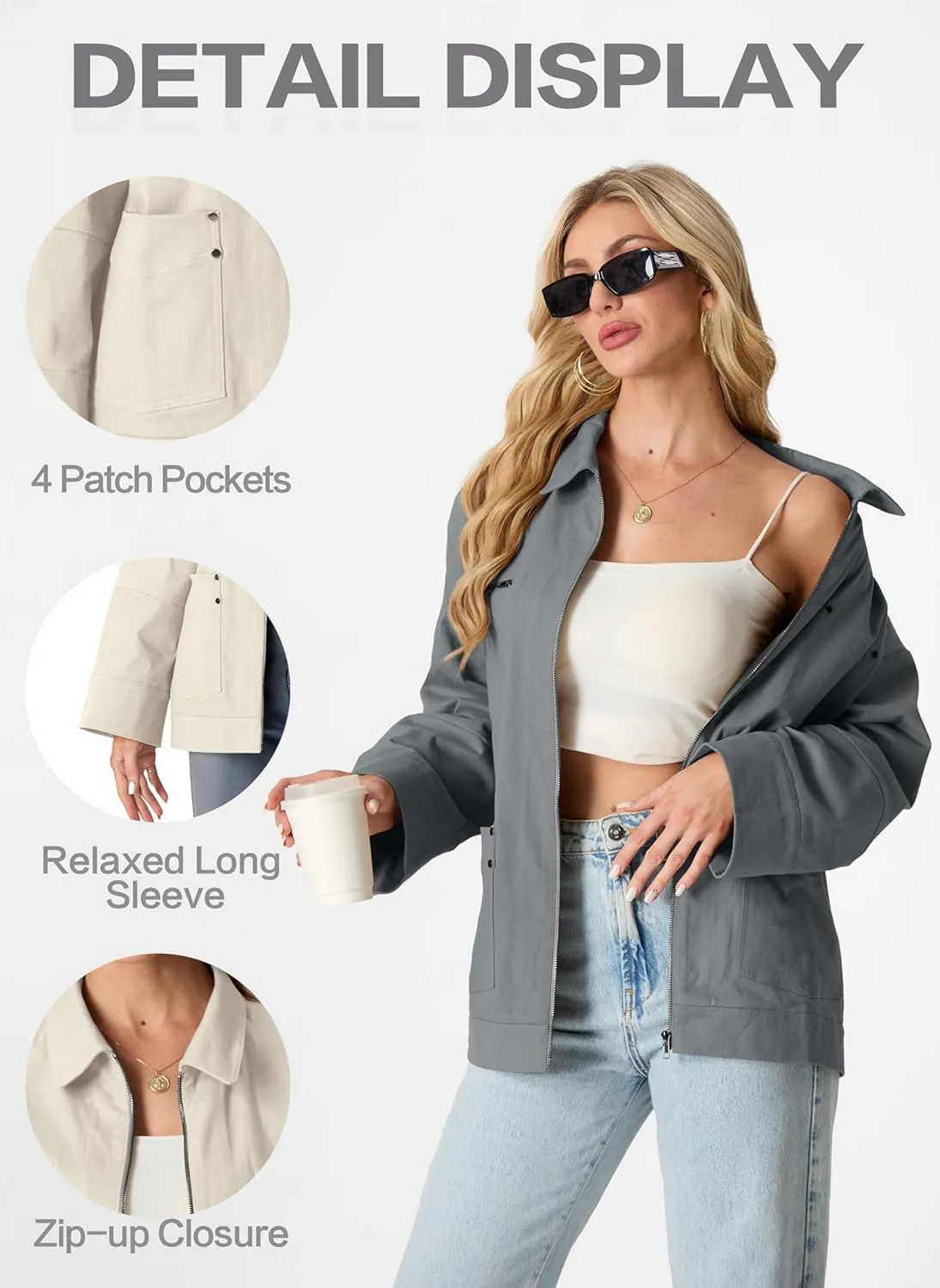 Lepunuo Women's Oversized Casual Jackets Zip Up Long Sleeve Military Utility Anorak Coat Fall Fashion 2024 Trendy Outwear