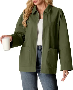 Lepunuo Women's Oversized Casual Jackets Zip Up Long Sleeve Military Utility Anorak Coat Fall Fashion 2024 Trendy Outwear