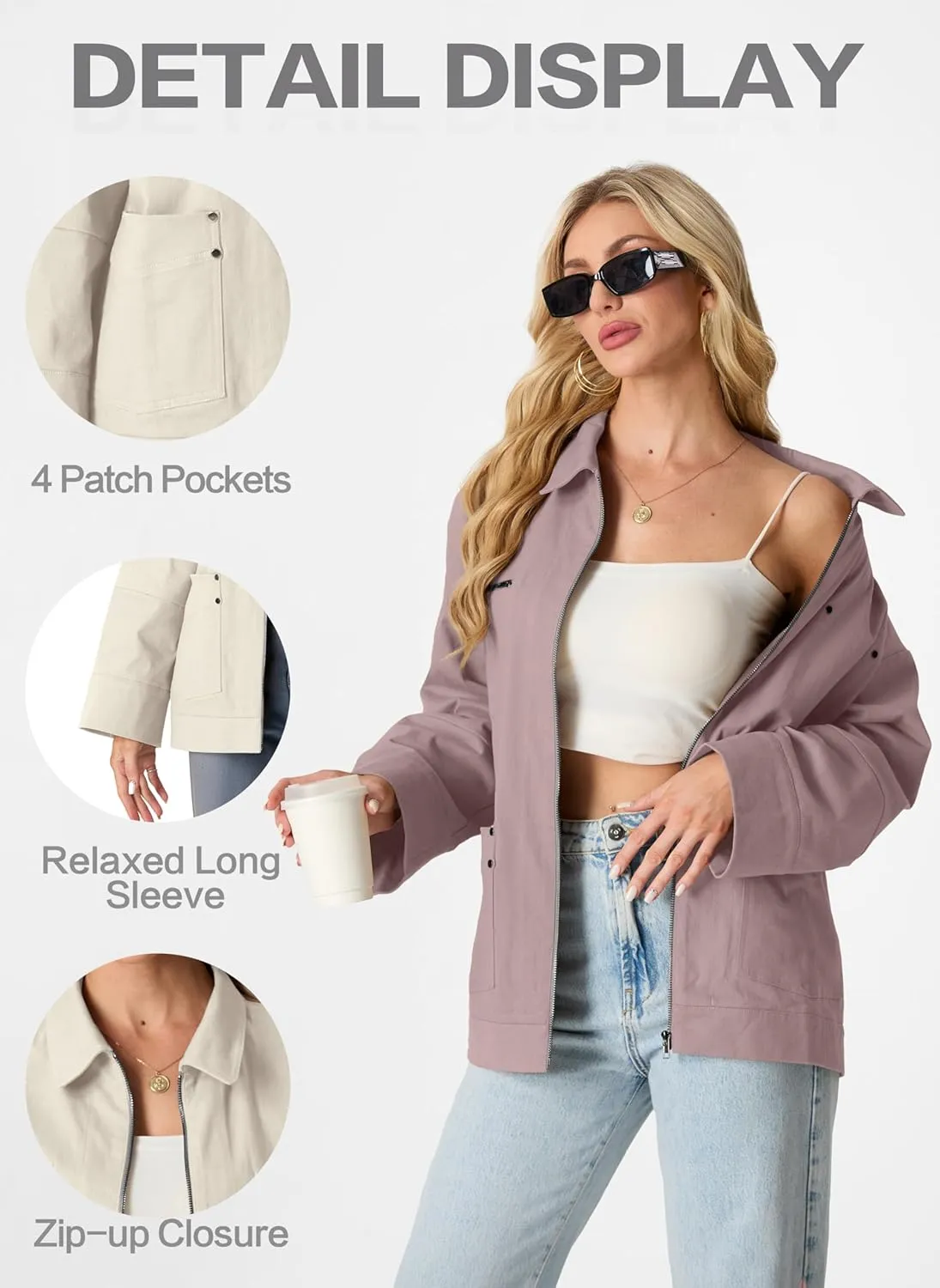 Lepunuo Women's Oversized Casual Jackets Zip Up Long Sleeve Military Utility Anorak Coat Fall Fashion 2024 Trendy Outwear