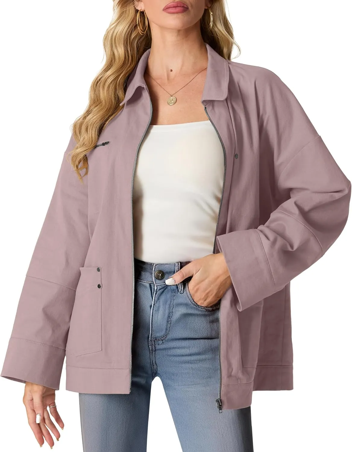 Lepunuo Women's Oversized Casual Jackets Zip Up Long Sleeve Military Utility Anorak Coat Fall Fashion 2024 Trendy Outwear