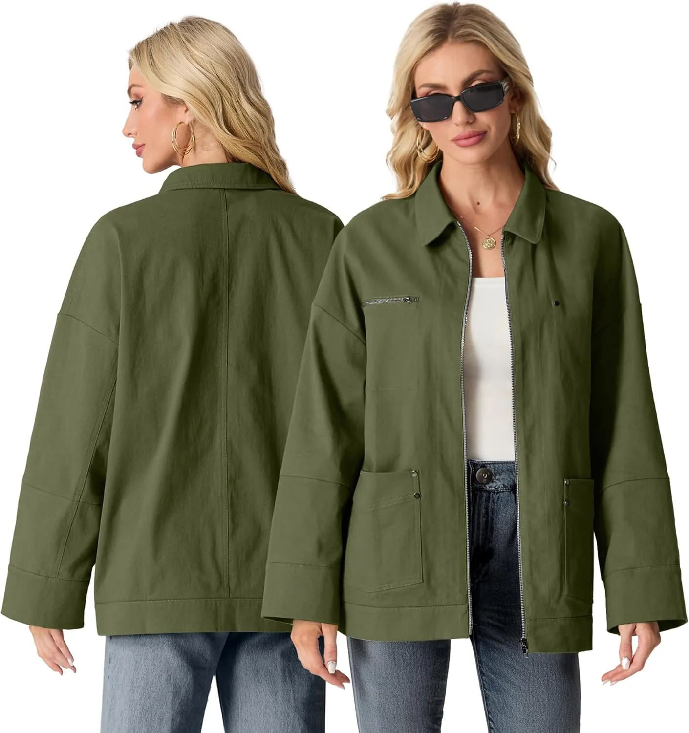 Lepunuo Women's Oversized Casual Jackets Zip Up Long Sleeve Military Utility Anorak Coat Fall Fashion 2024 Trendy Outwear