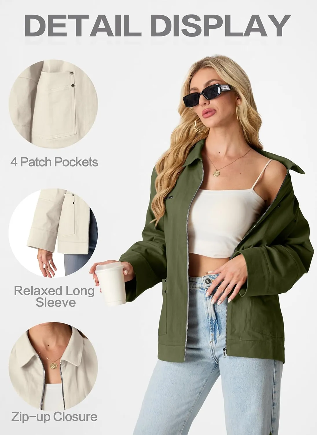 Lepunuo Women's Oversized Casual Jackets Zip Up Long Sleeve Military Utility Anorak Coat Fall Fashion 2024 Trendy Outwear