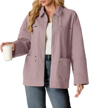 Lepunuo Women's Oversized Casual Jackets Zip Up Long Sleeve Military Utility Anorak Coat Fall Fashion 2024 Trendy Outwear