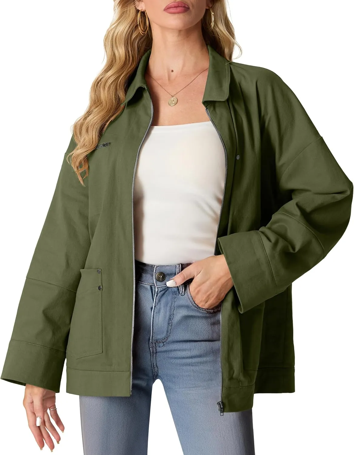 Lepunuo Women's Oversized Casual Jackets Zip Up Long Sleeve Military Utility Anorak Coat Fall Fashion 2024 Trendy Outwear