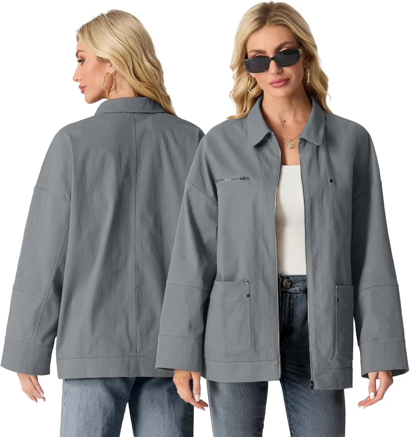 Lepunuo Women's Oversized Casual Jackets Zip Up Long Sleeve Military Utility Anorak Coat Fall Fashion 2024 Trendy Outwear