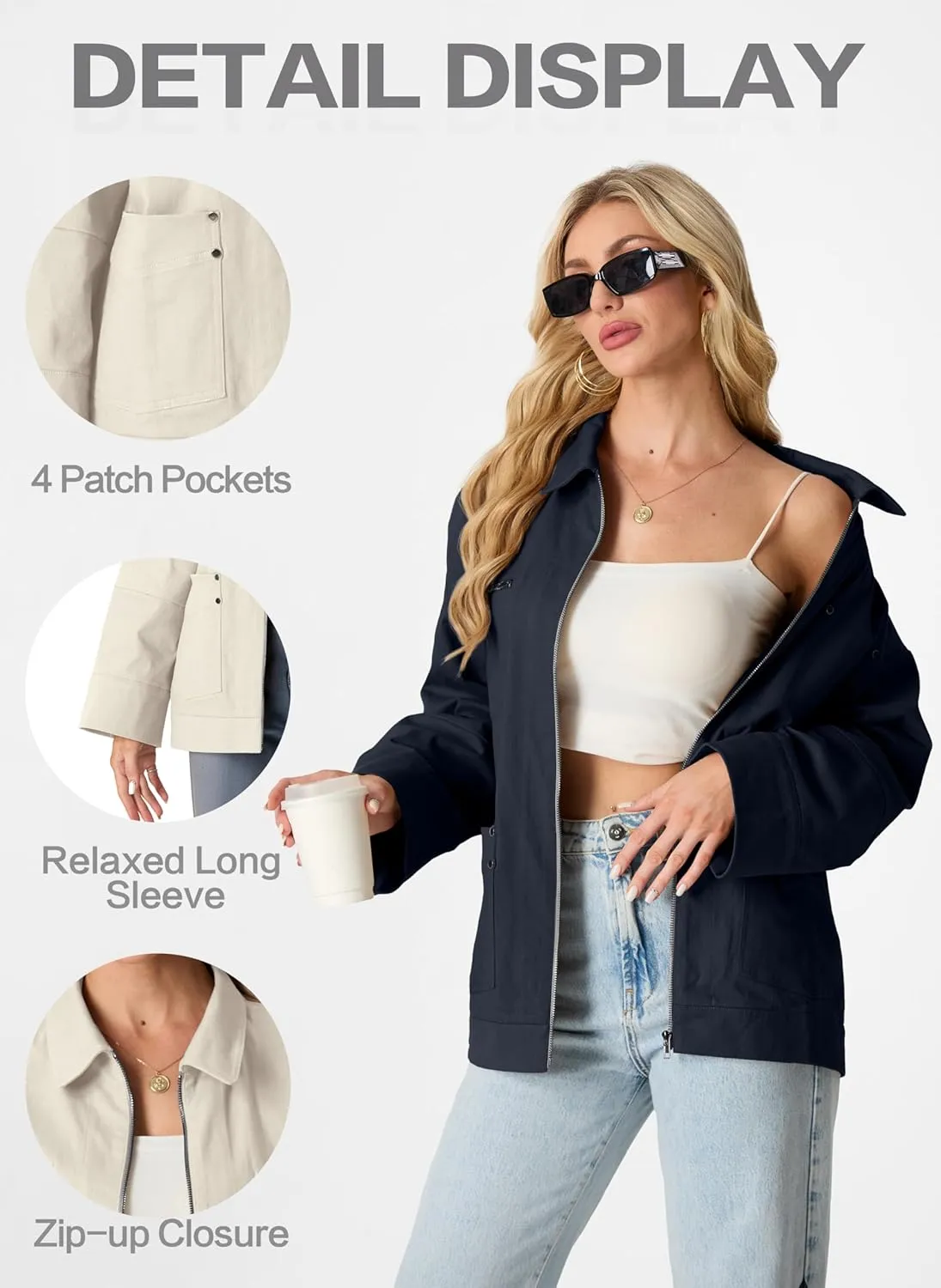Lepunuo Women's Oversized Casual Jackets Zip Up Long Sleeve Military Utility Anorak Coat Fall Fashion 2024 Trendy Outwear