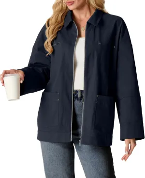 Lepunuo Women's Oversized Casual Jackets Zip Up Long Sleeve Military Utility Anorak Coat Fall Fashion 2024 Trendy Outwear