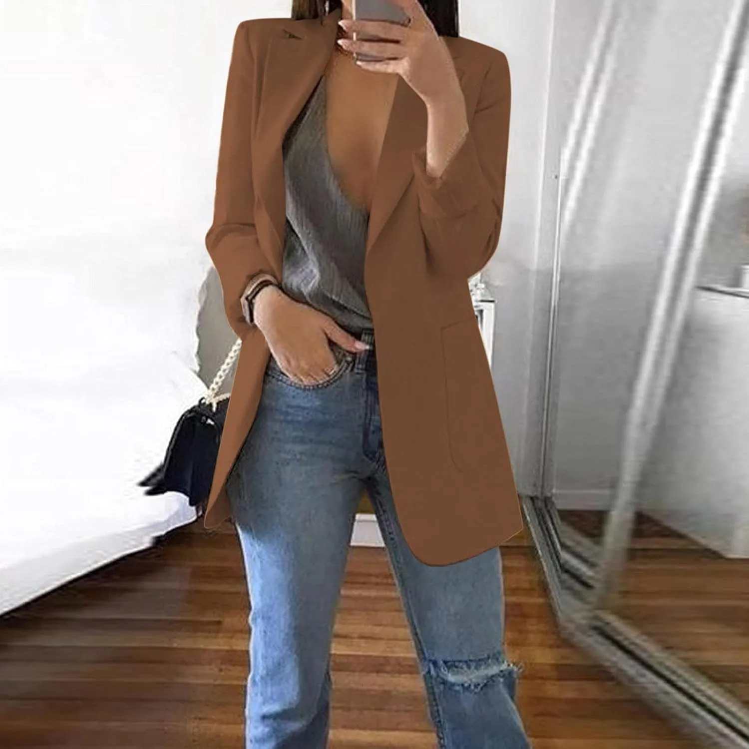 Lightweight Blazer For Women 2025 Office Work Jackets Long Sleeve Solid Formal Open Front Lapel Trendy Cardigans