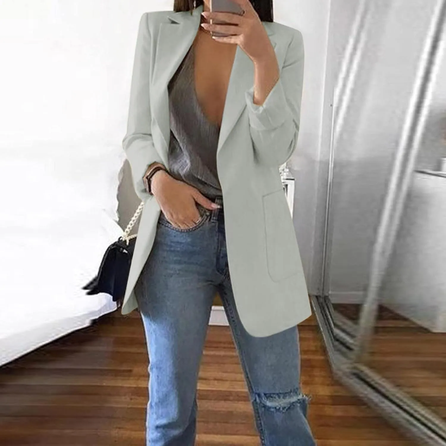 Lightweight Blazer For Women 2025 Office Work Jackets Long Sleeve Solid Formal Open Front Lapel Trendy Cardigans