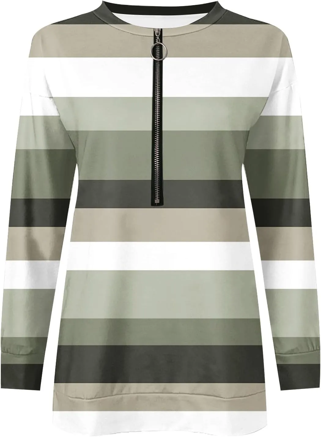 Lightweight Zip Up Hoodie For Women Trendy 2023 Fall Striped Print Tunic Tops Quarter Zip Casual Pullover Sweatshirt