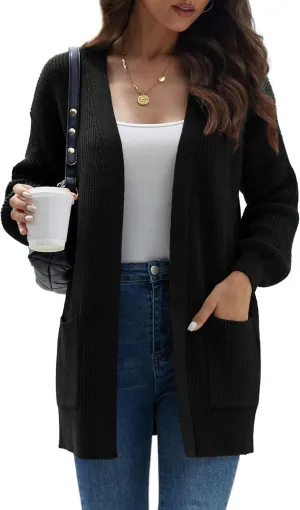 LILBETTER Women's Loose Open Front Cardigan Long Sleeve Casual Lightweight Soft Knit Sweaters Coat with Pockets