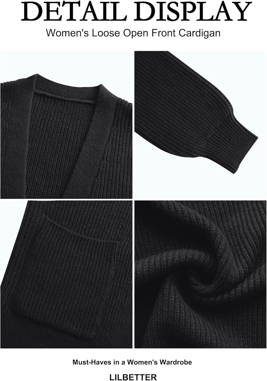 LILBETTER Women's Loose Open Front Cardigan Long Sleeve Casual Lightweight Soft Knit Sweaters Coat with Pockets