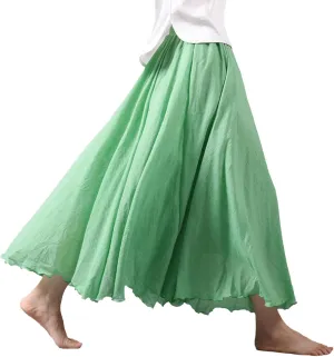 Linen Maxi Skirts for Women, Bohemian Style Elastic Waist Band Cotton Linen Long Maxi Skirt Dress Double Layer Skirts