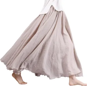 Linen Maxi Skirts for Women, Bohemian Style Elastic Waist Band Cotton Linen Long Maxi Skirt Dress Double Layer Skirts