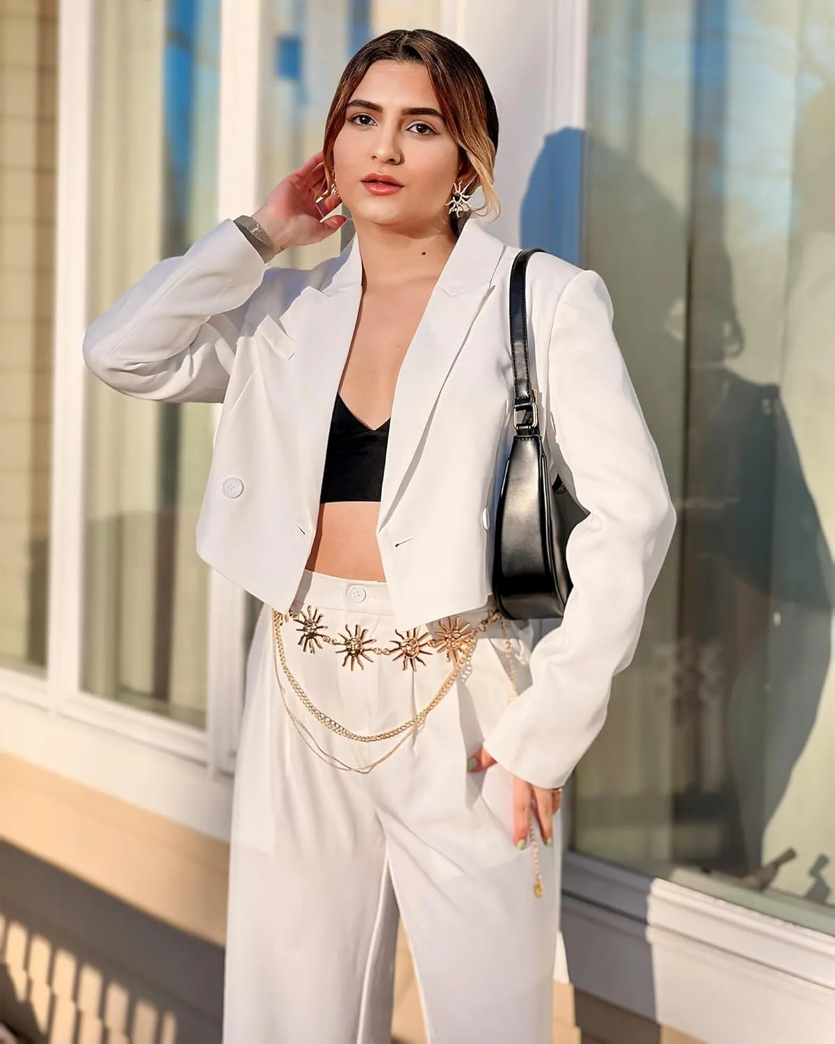 luvamia Cropped Blazers for Women Business Casual Open Front Long Sleeve Suit Jacket Trendy Oversized Work Office Blazer
