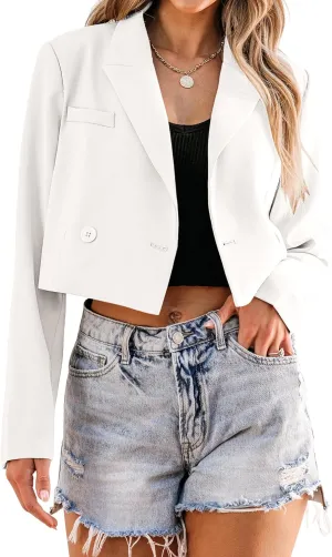 luvamia Cropped Blazers for Women Business Casual Open Front Long Sleeve Suit Jacket Trendy Oversized Work Office Blazer