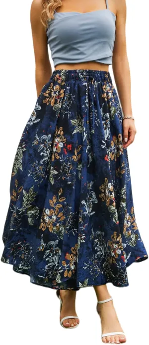 Maxi Skirts for Women with Lining Blue Floral