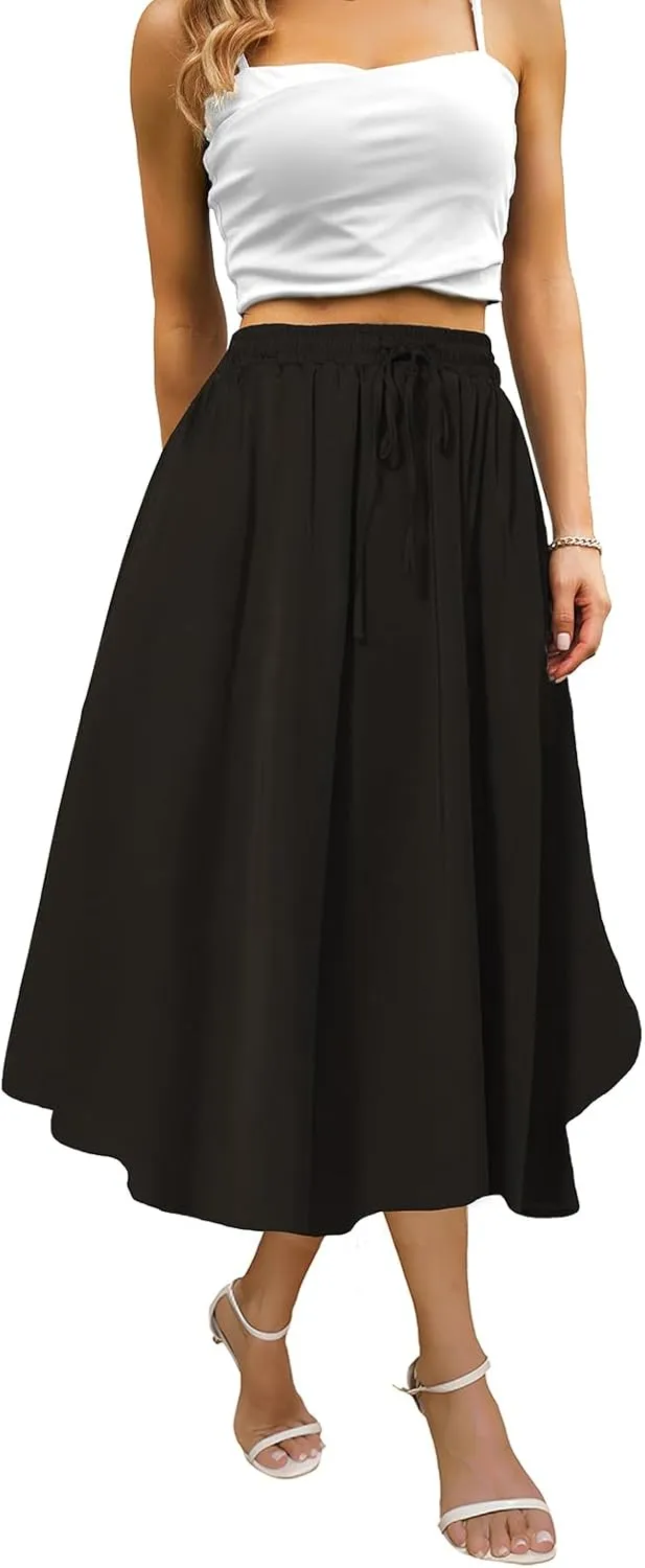 Maxi Skirts for Women with Pockets 2025 Solid Black