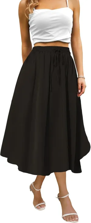 Maxi Skirts for Women with Pockets 2025 Solid Black