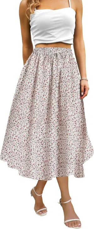 Maxi Skirts for Women with Pockets White Floral