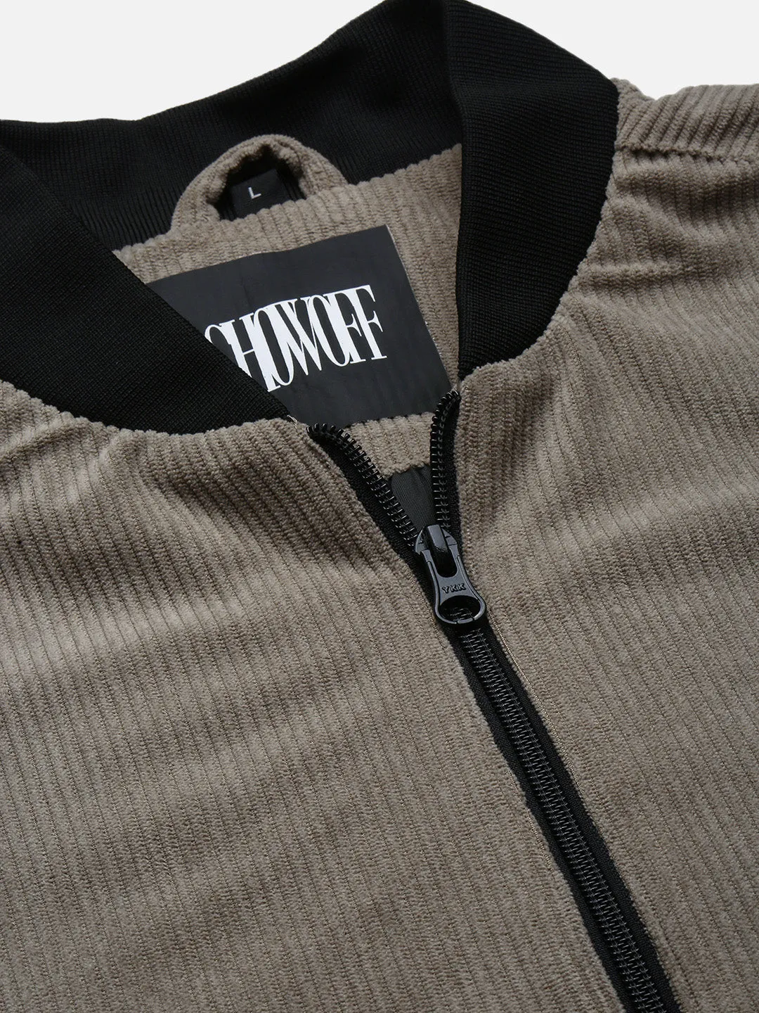 Men Grey Mandarin Collar Bomber Jacket