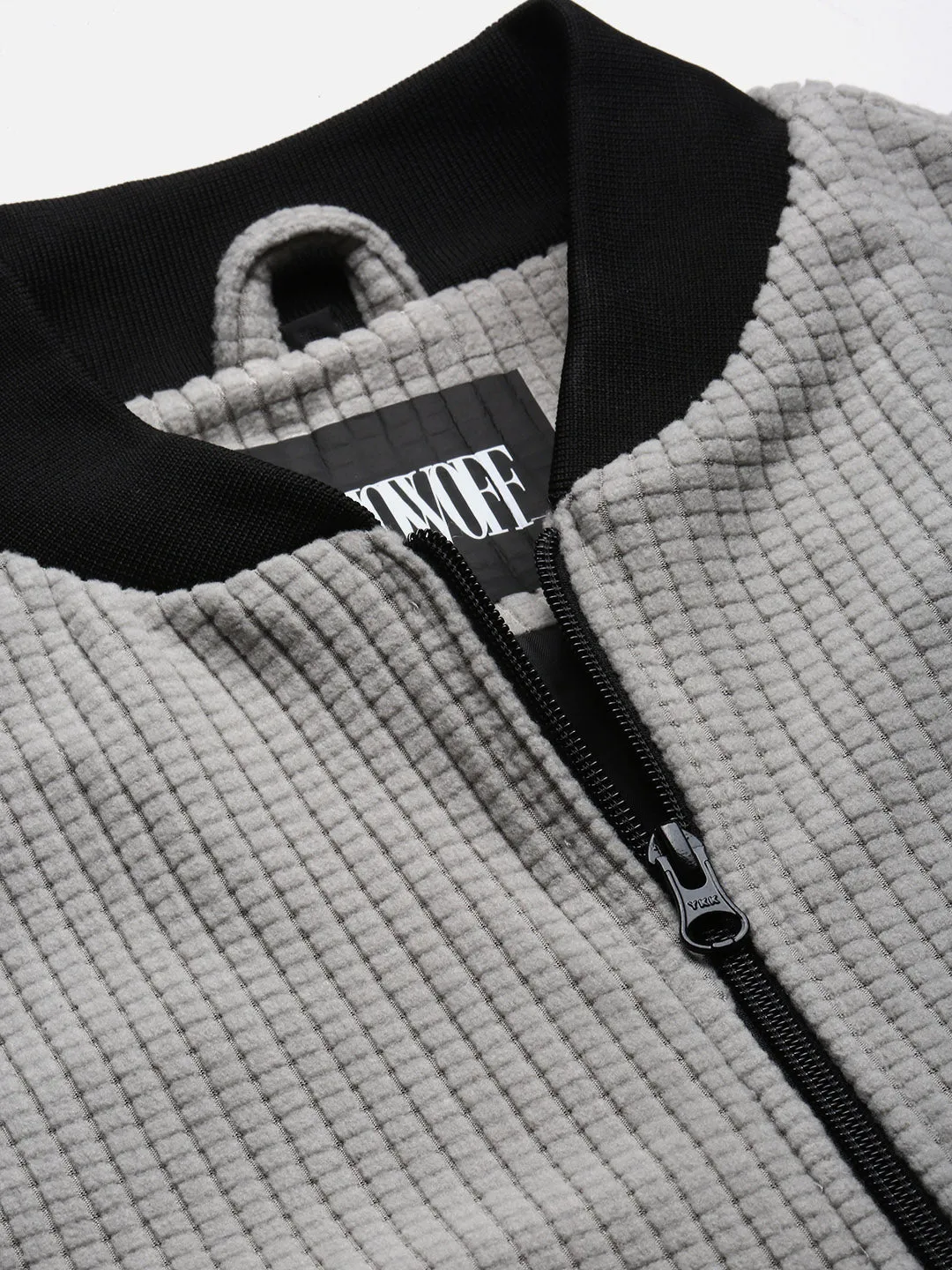 Men Grey Solid Bomber Casual Jacket