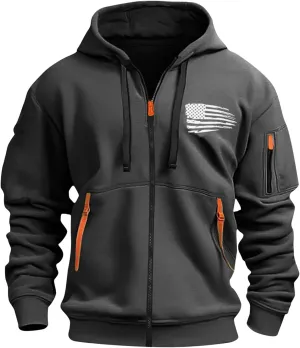 Men Hoodies Full Zip Hooded Sweatshirt American Flag Long Sleeve Coats Trendy Casual Jackets with Pocket