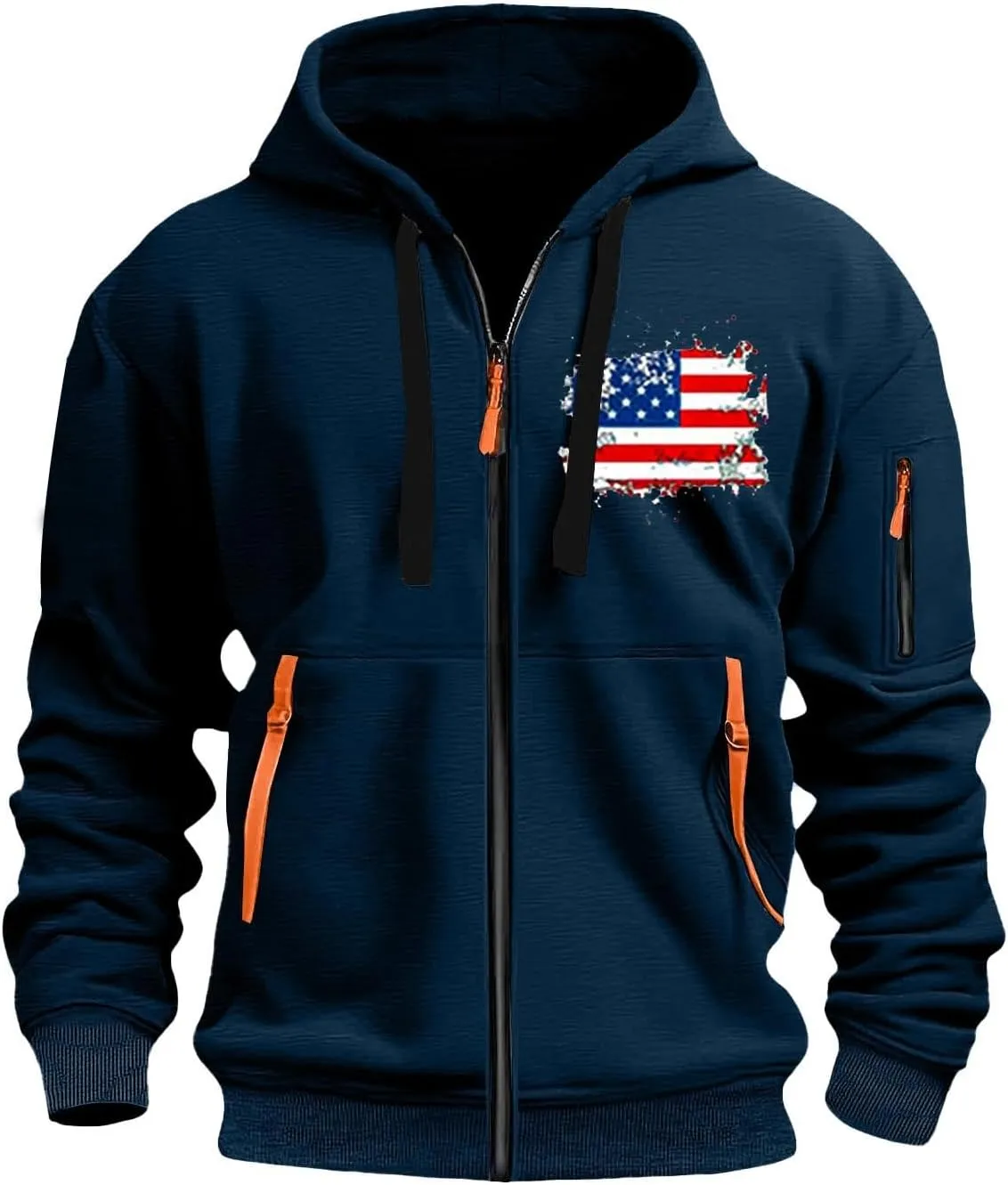 Men Hoodies Full Zip Hooded Sweatshirt American Flag Long Sleeve Coats Trendy Casual Jackets with Pocket