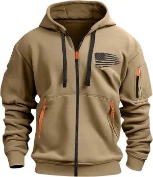 Men Hoodies Full Zip Hooded Sweatshirt American Flag Long Sleeve Coats Trendy Casual Jackets with Pocket