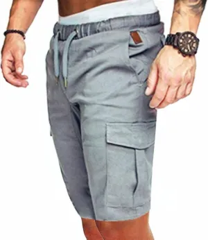 Mens Casual Cargo Shorts - Drawstring Stretch Summer Beach Shorts Twill Chino Short with 6 Pockets