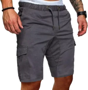 Mens Casual Cargo Shorts - Drawstring Stretch Summer Beach Shorts Twill Chino Short with 6 Pockets
